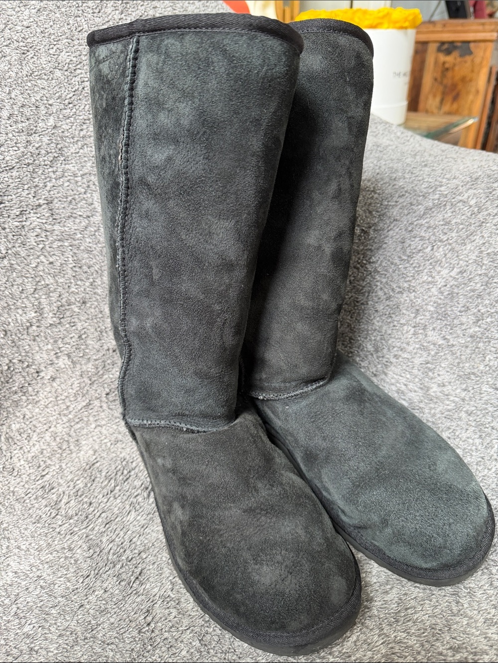 UGG Black Suede Slip-On Winter Boots
